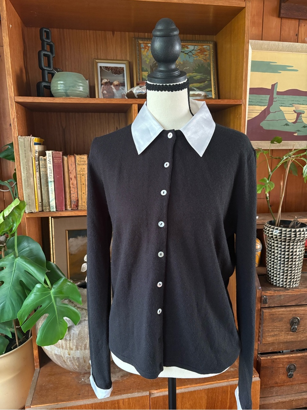 90s Vintage Academia Preppy Collared Cardigan S